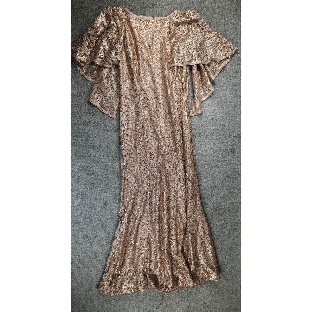 Marina Formal Dress Size 6 Rose Gold Sequin Lace Maxi Evening Gown Wedding Glam
